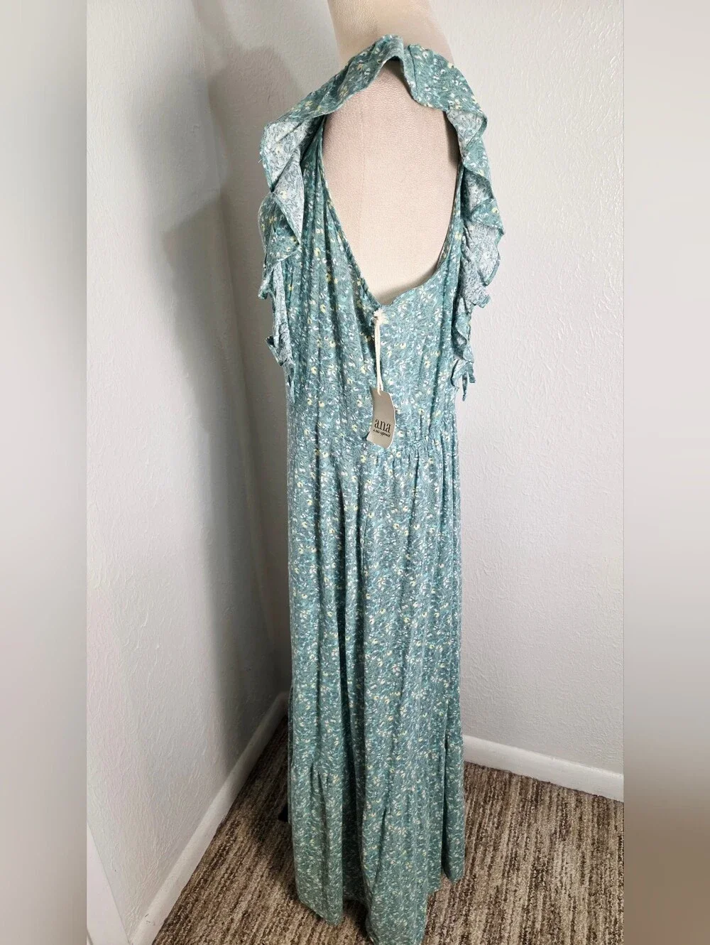 a.n.a Teal, Green & Yellow Floral Ruffled Tie in Back Maxi Dress, Size XXL, NWT - Picture 4 of 12
